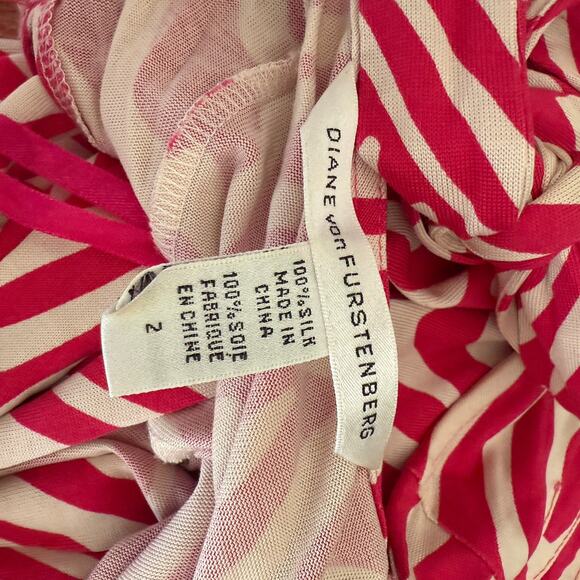 Diane von Furstenberg sz 2 pink white 100% silk midi wrap dress - Picture 6 of 10